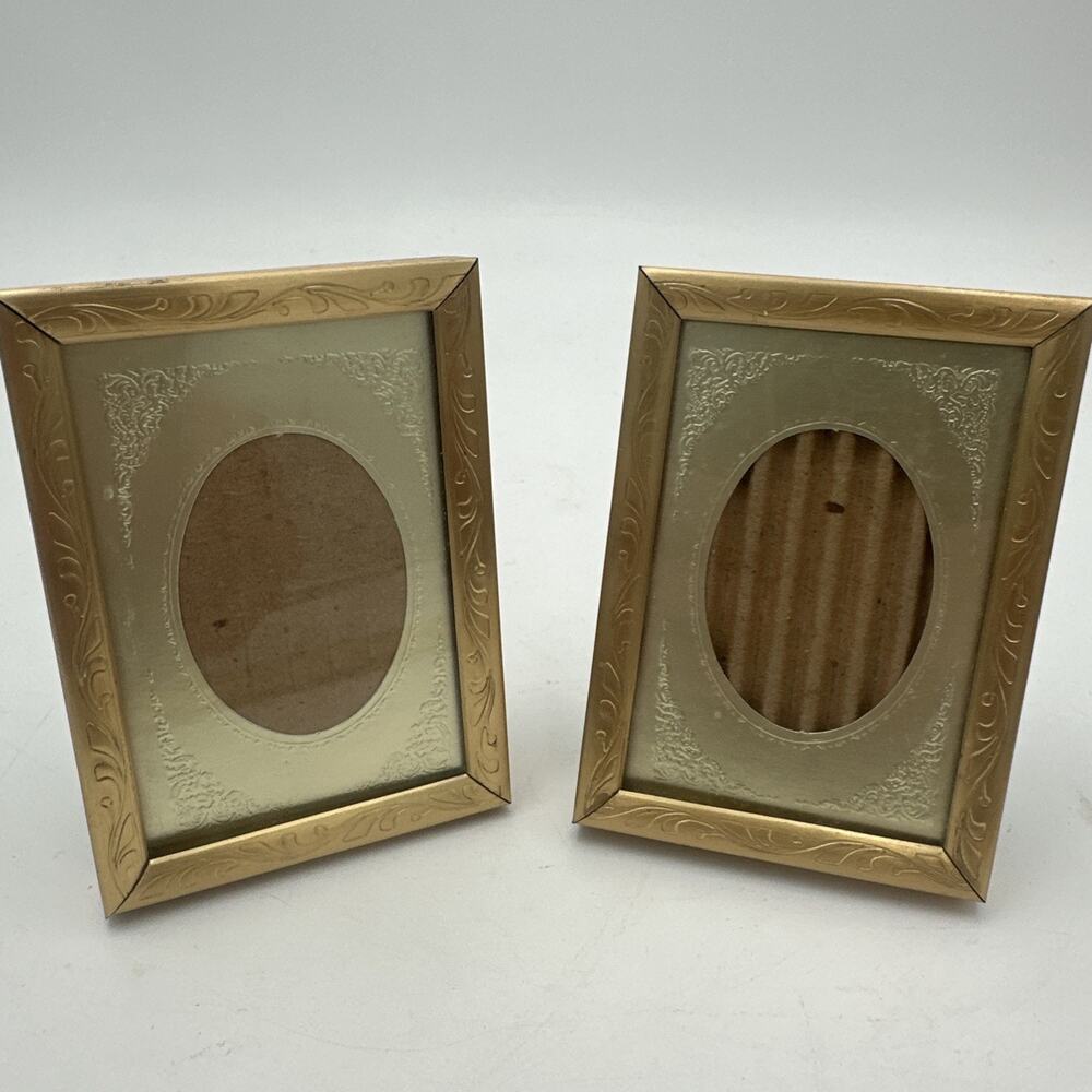 2- Mini Vintage Gold Ornate Metal Photo Frame